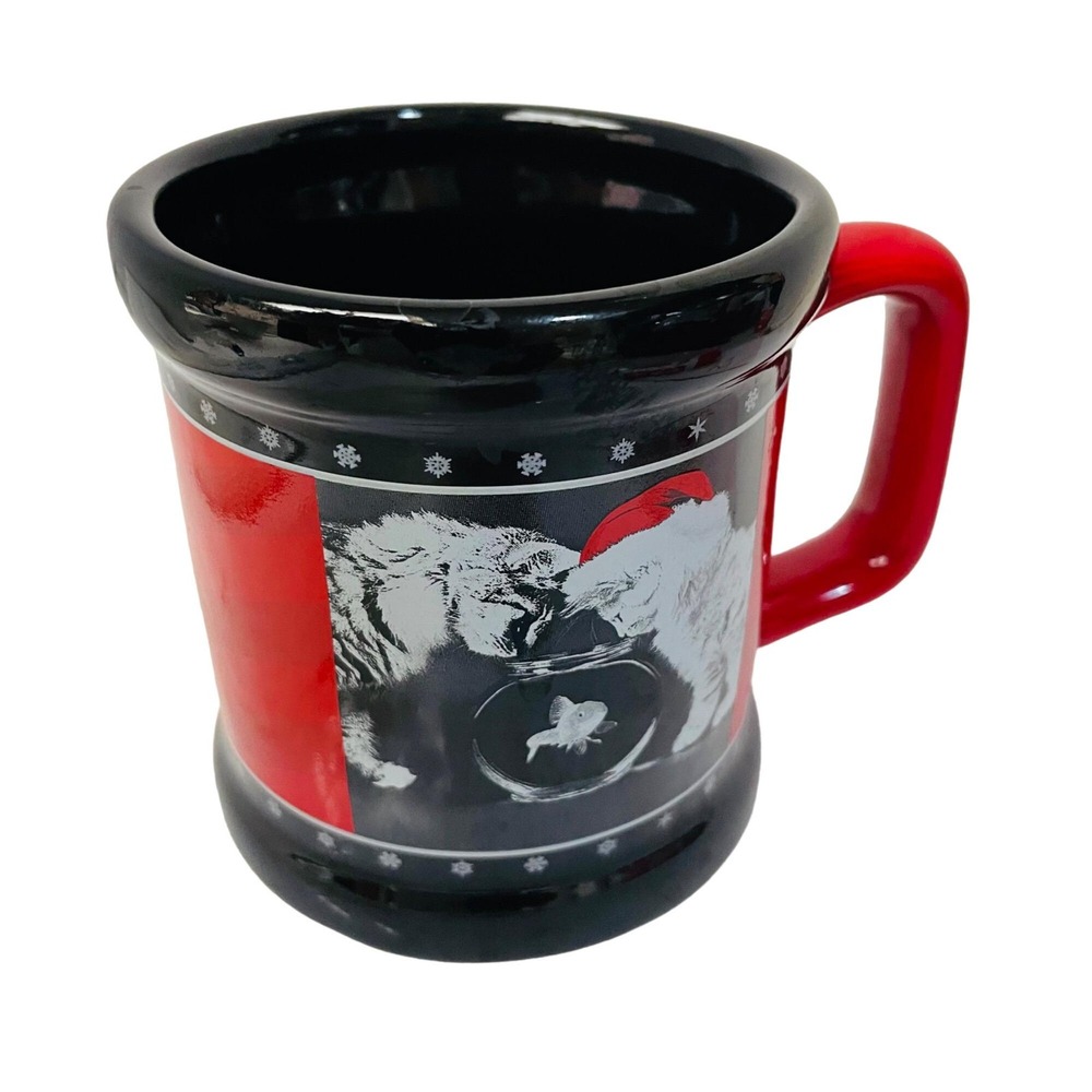 Merry Christmas Ceramic Mug With Santa Cats Design By Konitz 12 Oz Red Black